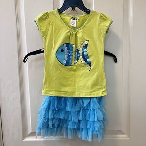 LoffF Girls Sequin Fish Top and Tulle Skirt 2-Pc Set Size 98 US 2T